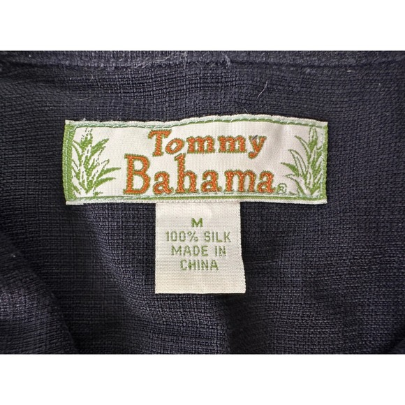 Tommy Bahama Silk Button Up Shirt‎ Palm Tree Pineapple Print Black Mens Medium - Picture 6 of 6